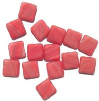 15 15x16mm Matte Red Marble Flat Square Beads